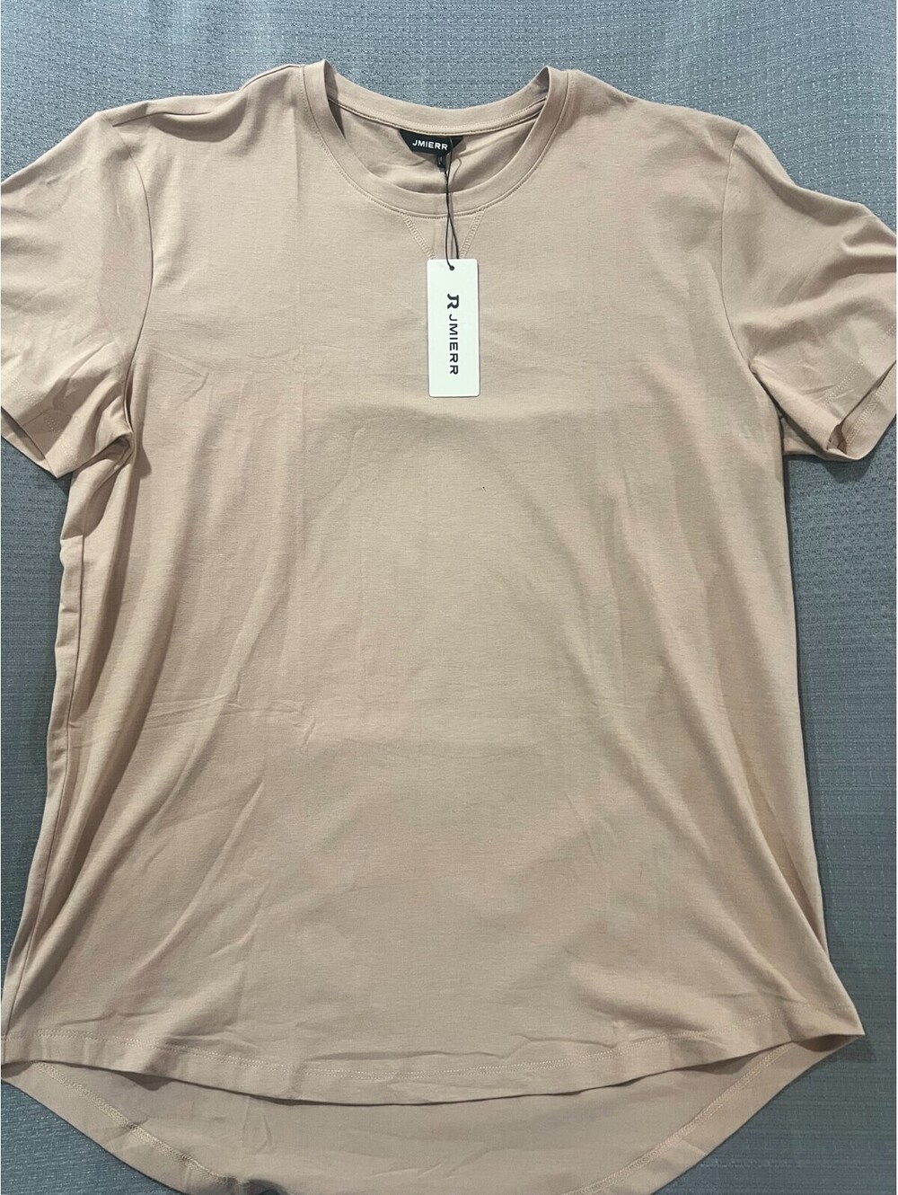 NWT JMIERR Men's Large Beige Stretch Longline Curved Hem T-Shirt